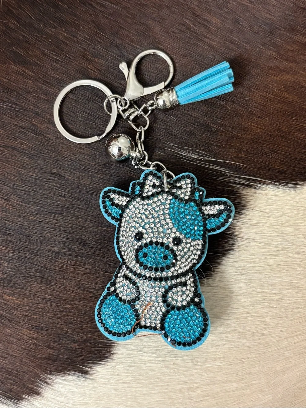 Blue Crystal Cow Keychain Charm for Kids